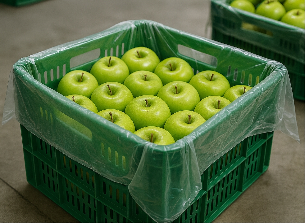 Caja de manzanas embaladas.